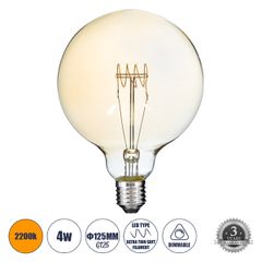GLOBOSTAR® BUBBLE 99081 Λάμπα E27 G125 LED 4W 280lm 360° AC 220-240V IP20 Ultra Θερμό Λευκό 2200K Dimmable - Ultra Thin Soft T Spiral Filament Chip - Μελί - Μ12.5 x Π12.5 x Υ18cm - 3 Χρόνια Εγγύηση