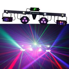 JBSYSTEMS PARTY BAR with 2 Derby RGB 3Watt, 2 par RGB LED 9Watt and 4 strobe LEDS and 1 Green Laser - JB Systems