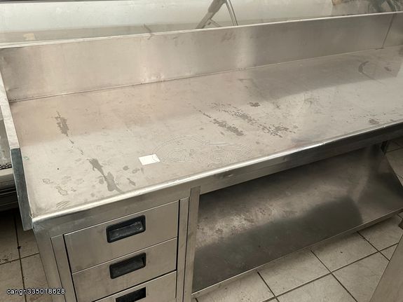 Inox Πάγκος εργασίας 230*70 με συρτάρια inox βαρέως τύπου με σήκωμα 20 cm.