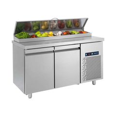 Ψυγείο σαλατών - πιτσαρίας χωρίς βιτρίνα με 2 πόρτες μεγάλες & ψυκτικό μηχάνημα, 9 x GN 1/4,Διαστάσεις: 155×70×95