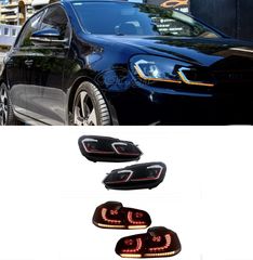 ΣΕΤ ΦΑΝΑΡΙΑ LED Headlights and Taillights VW Golf 6 VI (2008-2013) With Facelift G7.5 GTI Look Red Flowing Dynamic Sequential Turning Lights