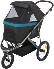 Καρότσι Trixie Buggy για Σκύλους, Διαστάσεων:60x112x120cm, Μέγιστο βάρος κατοικιδίου: 20kg, Γκρι Μαύρο/Πετρόλ με δυνατότητα ελιγμών χάρη στον μπροστινό τροχό με άρθρωση 360°, που κλειδώνει και αφαιρεί