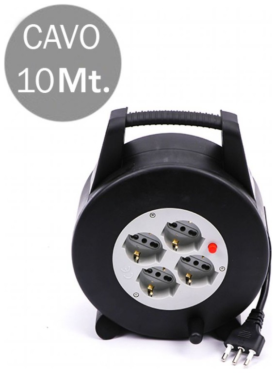 V-TAC Επέκταση καρουλιού καλωδίου 4 πρίζες Schuko δύο περασμάτων + 16A 2P+E Θερμική προστασία Μαύρο χρώμα και βύσμα 16A 2P+E 10mt 8701