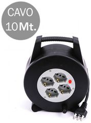 V-TAC Επέκταση καρουλιού καλωδίου 4 πρίζες Schuko δύο περασμάτων + 16A 2P+E Θερμική προστασία Μαύρο χρώμα και βύσμα 16A 2P+E 10mt 8701