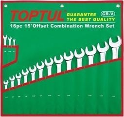 TOPTUL Γερμανοπολύγωνα  ίντσας Standard σειρά 15° υφασμάτινη θήκη 16 τμχ 1/4" έως 1-1/4" TOPTUL (GBAA1604)