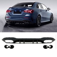 Diffuser Πίσω Προφυλακτήρα Για Mercedes-Benz A-Class W177 19+ Sedan Amg Look Με Μαύρες Μπούκες 