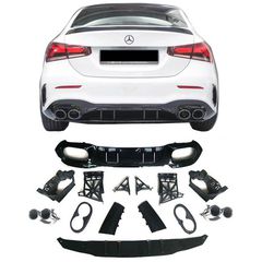 Diffuser Πίσω Προφυλακτήρα Για Mercedes-Benz A-Class W177 19+ Sedan Amg Look Με Μπούκες Χρωμίου 