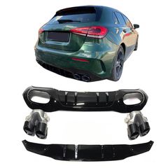 Diffuser Πίσω Προφυλακτήρα Για Mercedes-Benz A-Class W177 19+ Hatchback Amg Look Με Μαύρες Μπούκες 