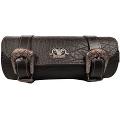 Δερμάτινη Εργαλειοθήκη Μοτοσικλετών Iron Horses Toolbag Universal Black with Floral Design Steel Belt Buckle 27,5x11x12 cm Μαύρο με αγκράφα