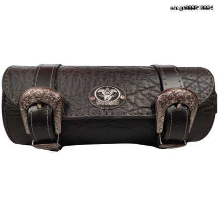 Δερμάτινη Εργαλειοθήκη Μοτοσικλετών Iron Horses Toolbag Universal Black with Floral Design Steel Belt Buckle 27,5x11x12 cm Μαύρο με αγκράφα