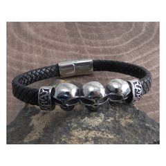 Amigaz Βραχιόλι Skull Head Leather Braid Bracelet