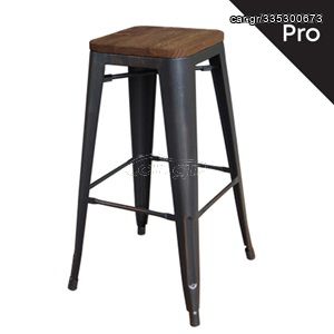 RELIX Wood Σκαμπό Bar-Pro, Μέταλλο Βαφή Antique Black, Απόχρωση Ξύλου Dark Oak