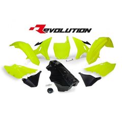 Racetech Revolution Plastic Kit + Gas Tank Neon Yellow/Black Yamaha Yz125/250