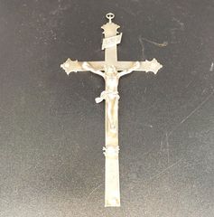23 cm - Παλαιό Ασήμι 800 - Μεγάλος ασημένιος σταυρός με πετράδια από το 1870 - Τελετουργικός Σταυρός Ιερέα - Ασημένιες σφραγίδες του Βασιλείου της Λομβαρδίας-Βένετο!