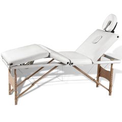 Κρεβάτι Μασάζ Πτυσσόμενο 4 Θέσεων με Ξύλινο Σκελετό Κρεμ Λευκό