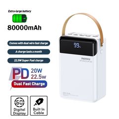 Power Bank 80000mAh PD 22,5W με Ενσωματωμένο Φακό LED RPP566