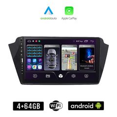 SKODA FABIA (μετά το 2015)  Android οθόνη αυτοκίνητου 4+64GB με GPS WI-FI (ηχοσύστημα αφής 9" ιντσών Apple CarPlay Android Auto 4GB Car Play Youtube Playstore MP3 USB Radio Bluetooth Mirrorlink ε