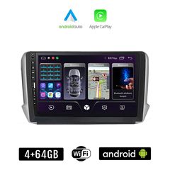 PEUGEOT 208 - 2008 (2012-2019) Android οθόνη αυτοκίνητου 4+64GB με GPS WI-FI (ηχοσύστημα αφής 9" ιντσών Apple CarPlay Android Auto 4GB Car Play Youtube Playstore MP3 USB Radio Bluetooth Mirrorlin