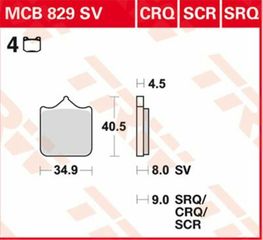 Κωδ.237118 TRW κεραμικά τακάκια MCB829CRQ για BMW S 1000 R ABS 14-21 / BMW S 1000 RR ABS 10-18 1 σετ για 1 δαγκάνα τηλ.215-215-8211