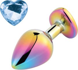 Anal Plug Rainbow Buttplug Small, Heart Shape, Light Blue Stone, Guilty Toys
