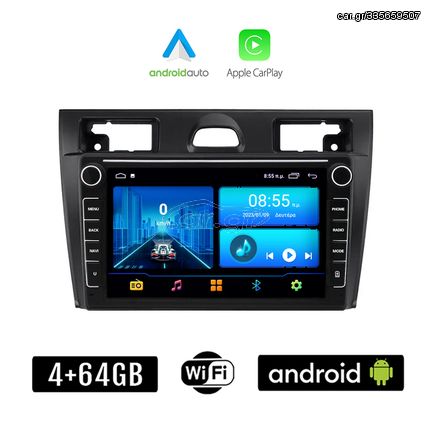FORD FIESTA (2006-2008) Android οθόνη αυτοκίνητου 4+64GB με GPS WI-FI (ηχοσύστημα αφής 8" ιντσών 4GB CarPlay Android Auto Car Play Youtube Playstore MP3 USB Radio Bluetooth Mirrorlink  εργοστασια