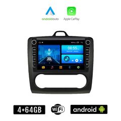 FORD FOCUS (2005 - 2011 με αυτόματο κλιματισμό) Android οθόνη αυτοκίνητου 4+64GB με GPS WI-FI (ηχοσύστημα αφής 8" ιντσών 4GB CarPlay Android Auto Car Play Youtube Playstore MP3 USB Radio Bluetoot