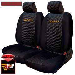 SEAT LEON ΚΑΛΥΜΜΑΤΑ ΤΕΧΝΟΔΕΡΜΑ RUBI ΜΑΥΡΟ ME ΠΟΡΤΟΚΑΛΙ ΚΕΝΤΗΜΑ LEON ΣΕΤ 2ΤΜΧ