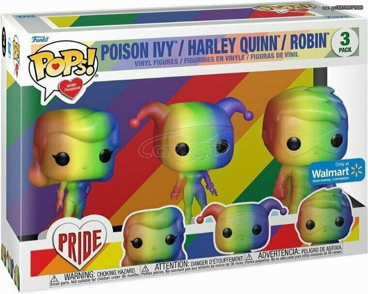 Funko Pops! with Purpose DC Pride: 3-Pack Heroes - Poison Ivy, Harley Quinn, Robin (Special Edition) Vinyl Figure