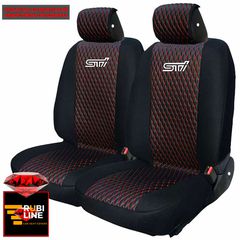 SUBARU STI ΚΑΛΥΜΜΑΤΑ ΤΕΧΝΟΔΕΡΜΑ RUBI ΜΑΥΡΟ - ΚΟΚΚΙΝΗ ΚΛΩΣΤΗ ME ΑΣΠΡΟ ΚΕΝΤΗΜΑ STI ΣΕΤ 2ΤΜΧ