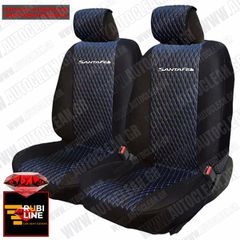 HYUNDAI SANTAFE ΚΑΛΥΜΜΑΤΑ ΤΕΧΝΟΔΕΡΜΑ RUBI ΜΑΥΡΟ - ΜΠΛΕ ΚΛΩΣΤΗ ME ΑΣΠΡΟ ΚΕΝΤΗΜΑ SANTAFE ΣΕΤ 2ΤΜΧ