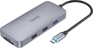 Hoco Hub USB-C με Hdmi 4K USB-C PD100W USB3.0 2xUsb Sd Micro-Sd RJ45 Vga And 3.5mm Γκρι 18cm - (HB33 Easy 10-in-1)