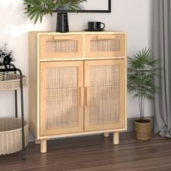 Συρταριέρα Καφέ 60x30x75 εκ. Μασίφ Πεύκο & Φυσικό Ρατάν 345638