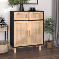 Ντουλάπι Μαύρο 60 x 30 x 75 εκ. από Μασίφ Πεύκο & Φυσικό Ρατάν 345637