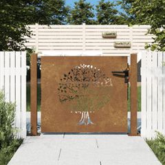 Πόρτα Κήπου με Σχέδιο Δέντρου από Ατσάλι Corten 100x100 εκ. 153215