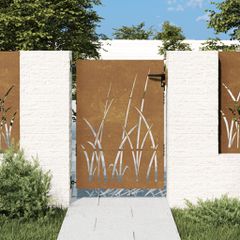 Πόρτα Κήπου με Σχέδιο Χόρτου από Ατσάλι Corten 85x125 εκ. 153222