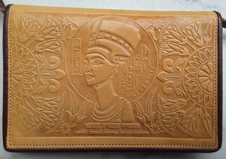 Vintage Queen Nefertiti Egypt Themed Leather Handbag