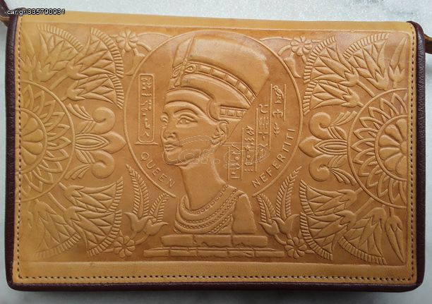 Vintage Queen Nefertiti Egypt Themed Leather Handbag