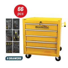 BORMANN BWR7100SET Εργαλειοφορέας 5 Συρτάρια Σετ 66 Εργαλεία Με Στοπ, Μ64xΠ36xΥ62cm - BWR7100SET