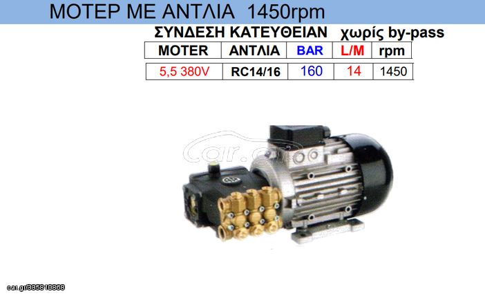 Μοτέρ με αντλία 1450rpm χωρίς by - pass  RC 14/16