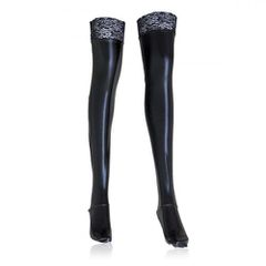 Plus Size Wet Look Hold Up Stocking with Lace-thumb-1