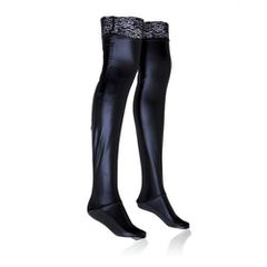 Plus Size Wet Look Hold Up Stocking with Lace-thumb-2
