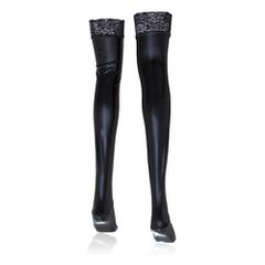 Plus Size Wet Look Hold Up Stocking with Lace-thumb-4