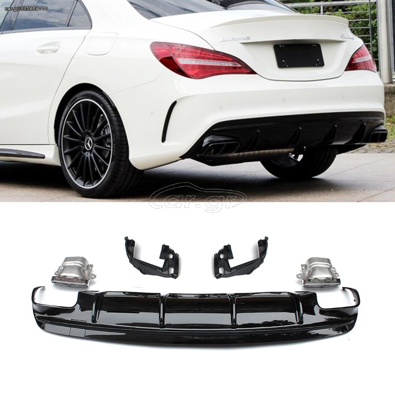 Διαχύτης (Diffuser) Σπόϊλερ προφυλακτήρα πίσω MERCEDES CLA W117 (2013-2019) look AMG CLA45 Facelift και Χρώμιο Απολήξεις