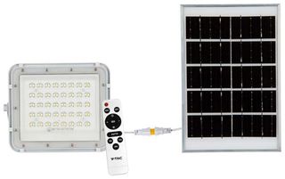 V-TAC Ηλιακός Προβολέας LED 10W 800lm IP65 με Χειριστήριο & αντικαταστάσιμη μπαταρία Άσπρο Σώμα Ψυχρό Λευκό 7841