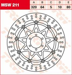 Κωδ.256228 TRW δισκόπλακα στρογγυλή πλευστή 320mm MSW211 για KTM RC8 1190 R 09-15 / MOTO GUZZI NEVADA 750 08-15 τηλ.215-215-8211
