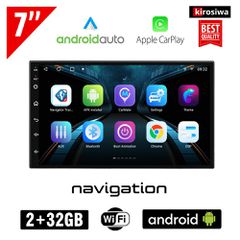 KIROSIWA ηχοσύστημα 7" ιντσών 2+32GB Android με WI-FI GPS Playstore Youtube (2GB Ram 32GB Rom οθόνη αφής USB 2 GB Ελληνικός πλοηγός Navi Android Auto Apple Carplay OBD αυτοκινήτου 2DIN Bluetooth Mirro