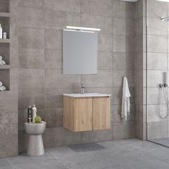 Furnibath Madrid 60 Walnut-2 - Έπιπλο Μπάνιου Με Νιπτήρα & Καθρέπτη