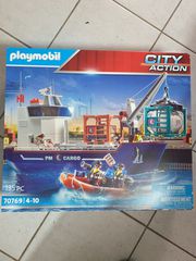 Playmobil city action φορτηγό πλοίο μεταφοράς κοντεινερ με γερανό 