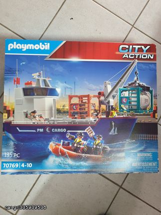 Playmobil city action φορτηγό πλοίο μεταφοράς κοντεινερ με γερανό 