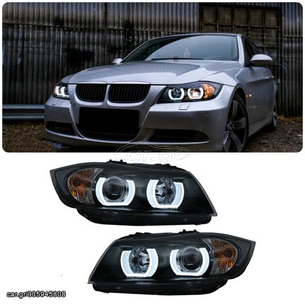 Φανάρια Εμπρός U-LED 3D BMW 3 Series E90 Limousine E91 Touring (03.2005-08.2008) LHD Black